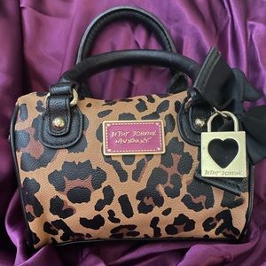 Betsey Johnson Mini Satchel Purse Animal Print Gold Lock Purse Charm